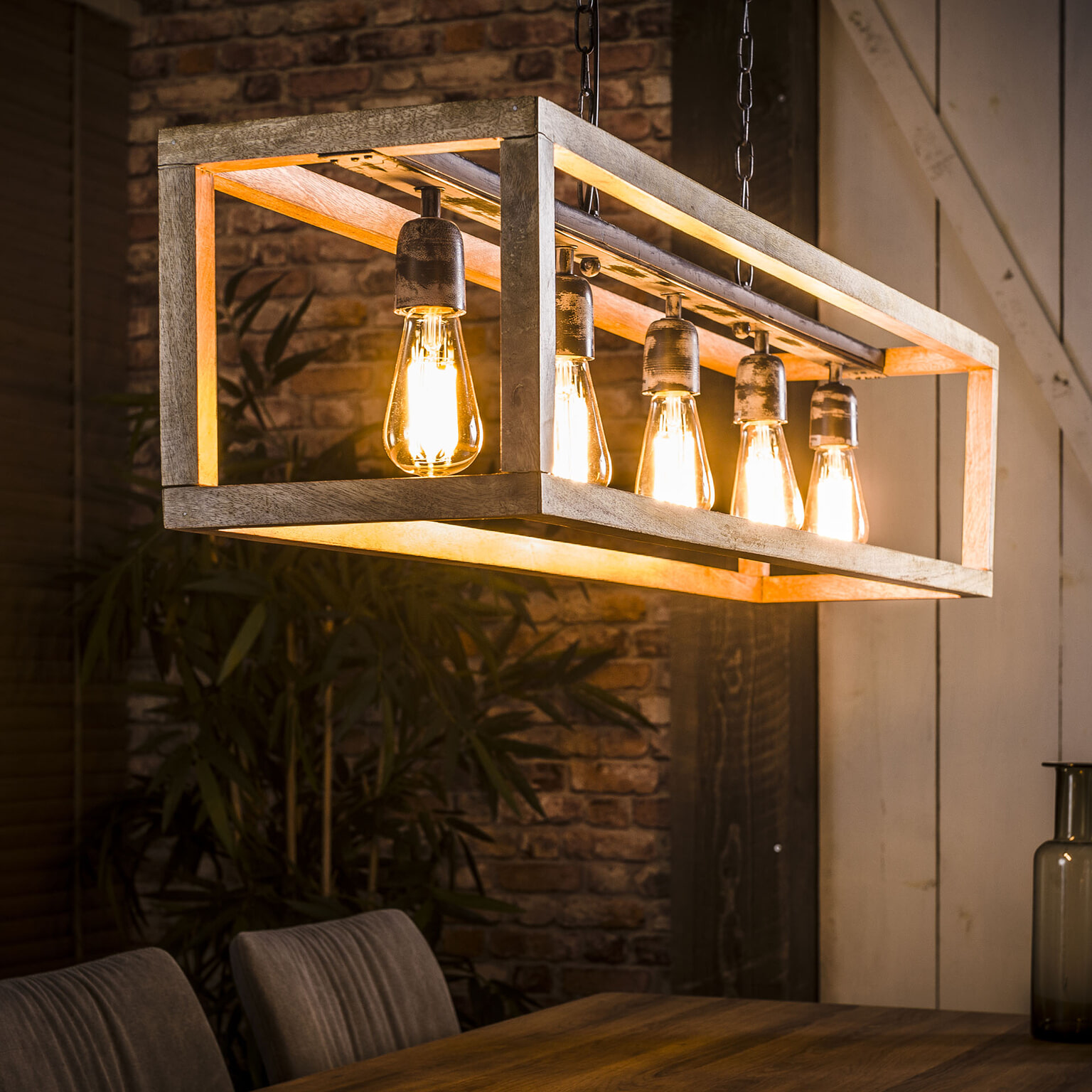 Wonderbaar Industriële hanglamp Thelma 5-lamps, mango-hout | Meubelpartner MT-16